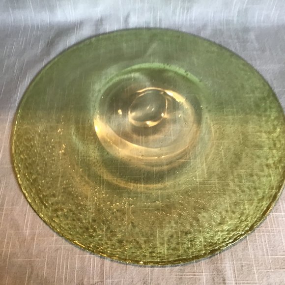 Large Hand Blown Lime Green Art Glass Plate - Picture 3 of 13